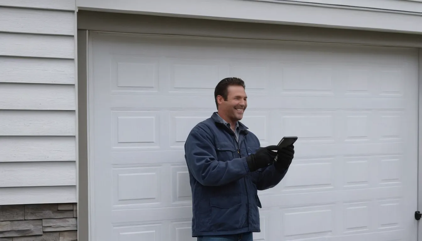 A friendly garage door provider checking a spring above a garage door at a home in Princeton